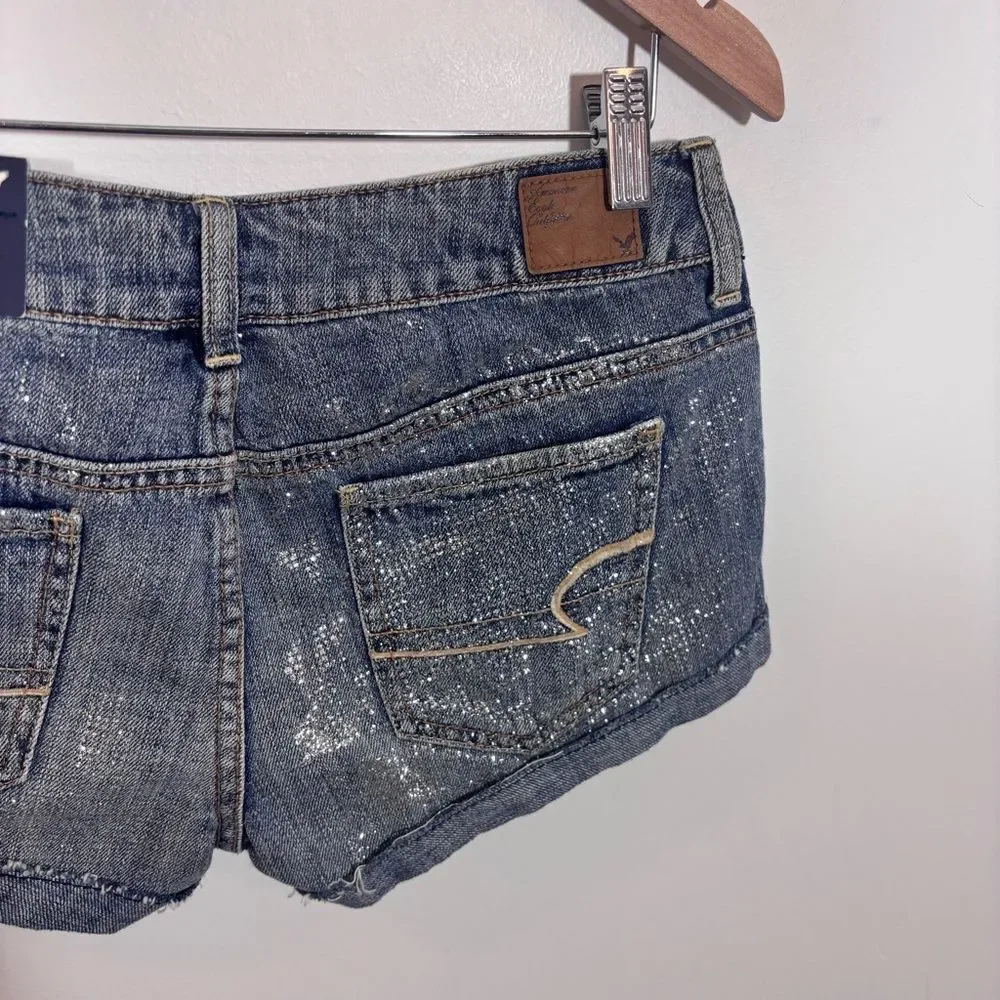 American Eagle AE 2011 NEW NWT Sparkle Shortie Denim Shorts Size 2 mini Y2K